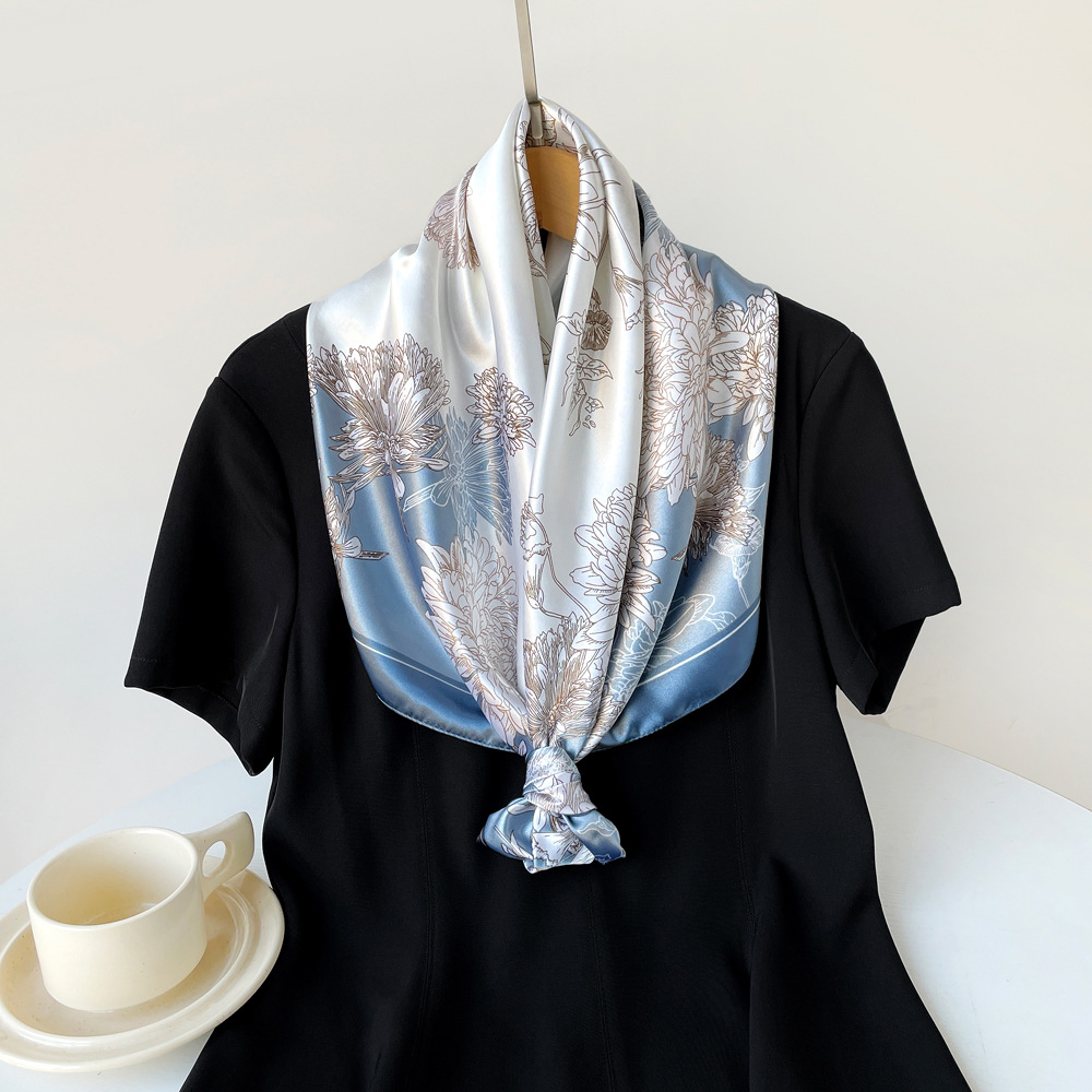 Women's Large Square Silk Scarf 90x90cm Retro Style Print Headscarf Middle Eastern Satin Fashion Accessory_voghion.com