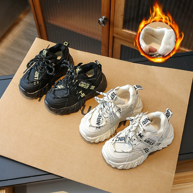 Обувь папы для мальчиков 2024 осень и зима новая детская теплая и бархатная спортивная обувь