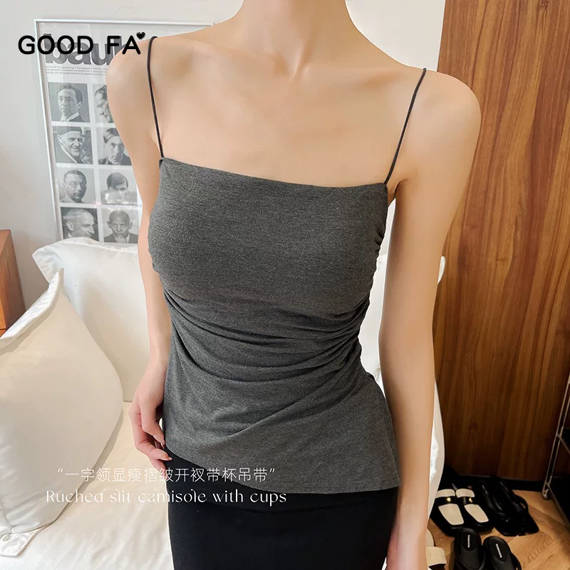 Summer Tank Top, Ruched Camisole with Cups, Fitted Lifting Effect