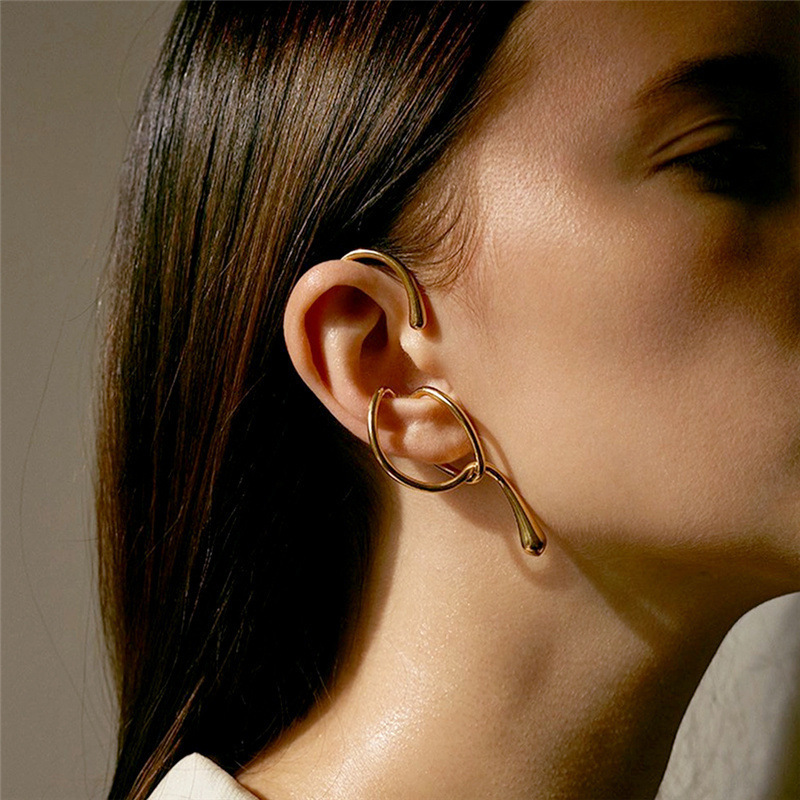 European and American Geometric Ear Cuffs for Women, Exaggerated Personality Ear Hooks, Minimalist Style Earrings, Ins-Style Ear Clips, Non-Pierced Earrings