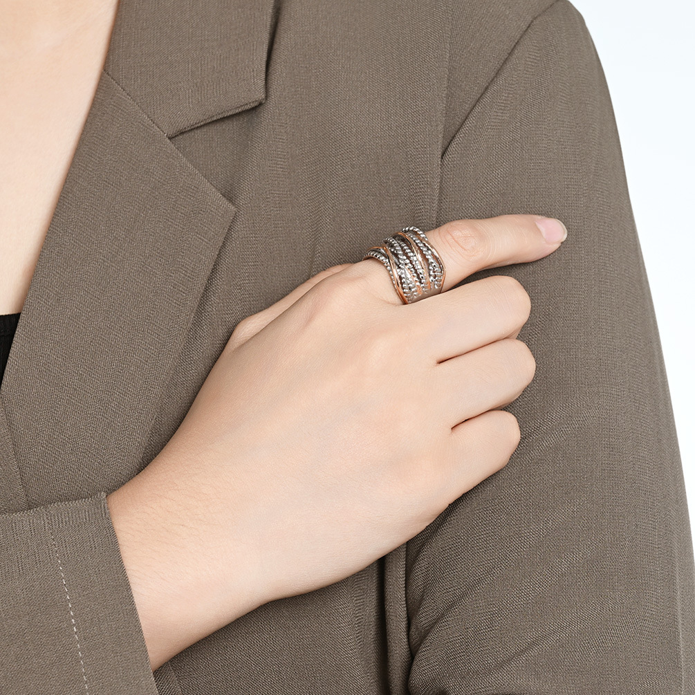 Cross-Border Amazon Bestseller Multi-Strand Twisted Braided Titanium Steel Ring for Women, Gold-Plated, Niche Premium Feel, Elegant Band