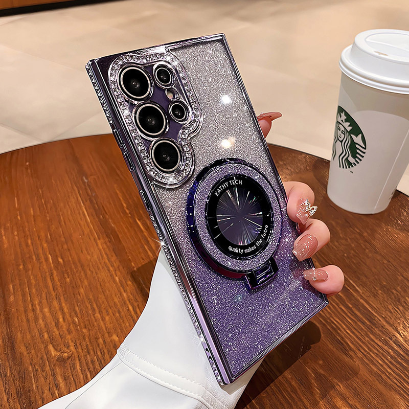 Funda protectora adecuada para Samsung S25, funda para teléfono S26 con orificios, soporte magnético transparente con diamantes de imitación para S24, funda brillante anticaída para A56.