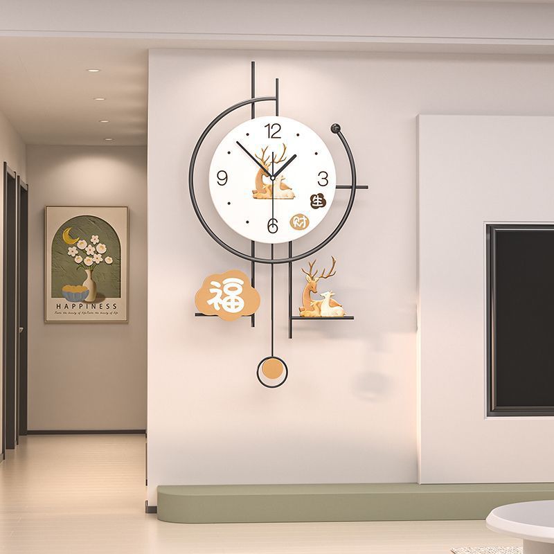 Modern Clock Wall Clock for Living Room, High-End Cream-Colored Minimalist Creative Deer Decoration, Dining Room Home Wall Clock