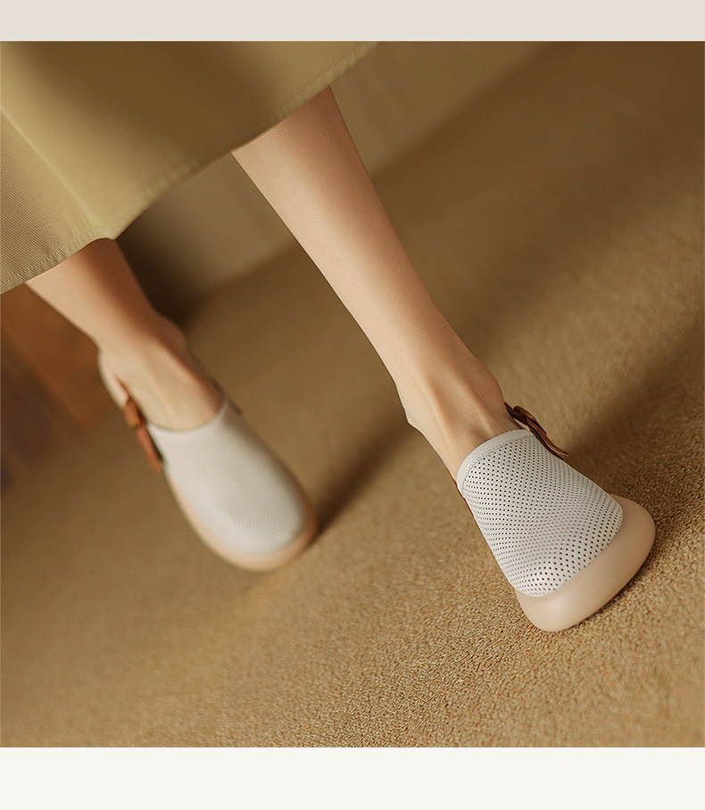 Sandal nữ đế dày mũi kín quai chữ V buộc dây phong cách thể thao — màu trắng ngà chi tiết 9