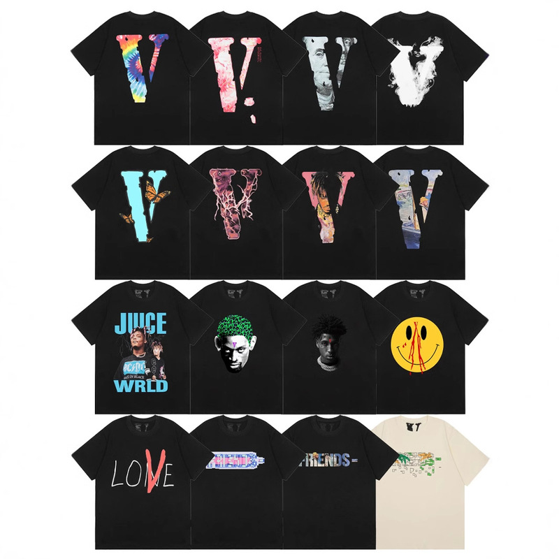 Cross-border Trendy Brand VLONE JERRY Letter Large V Print Men's Loose Casual Short-sleeved