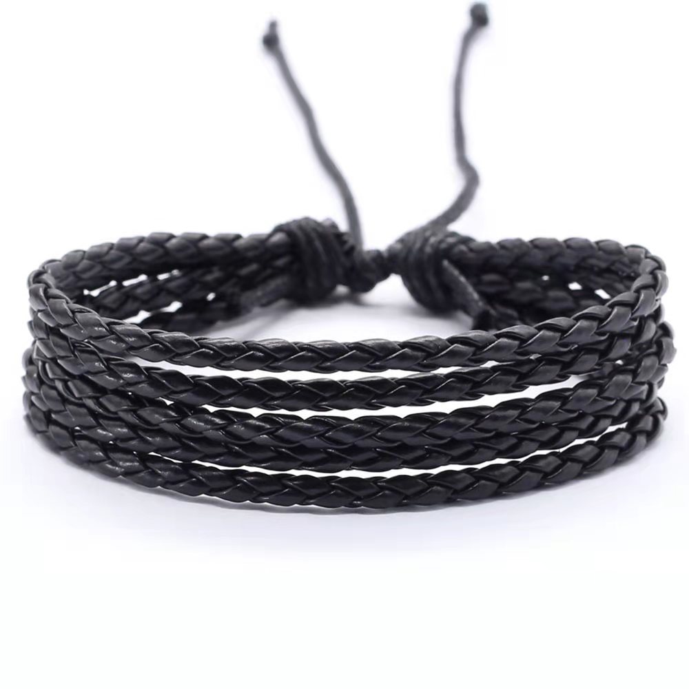 Solid Color Pattern Casual Hip-Hop Solid Color Pu Leather Men'S Bracelets Men Cord & Leather Bracelets