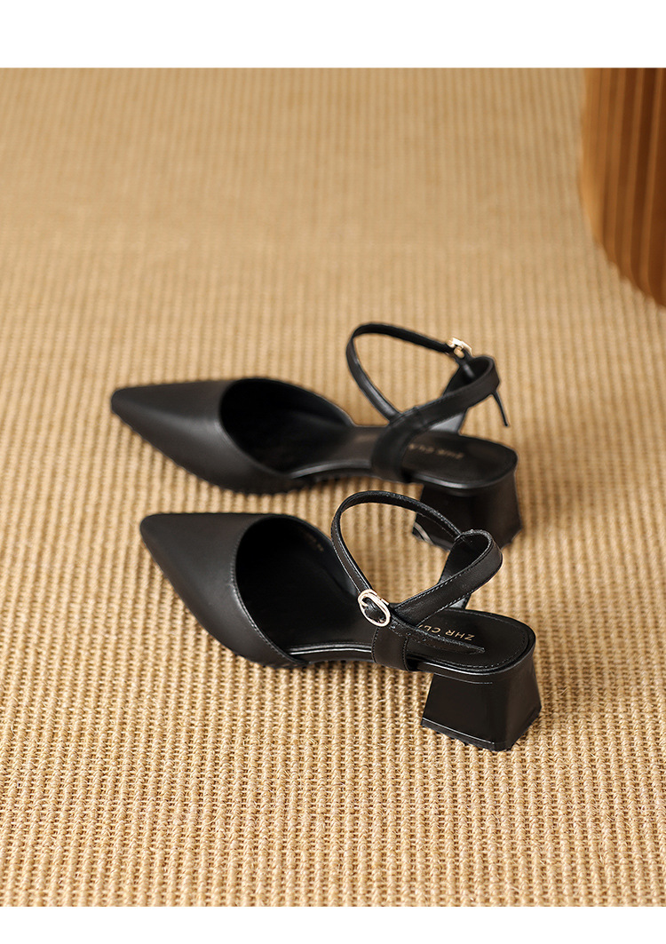 Sandal cao gót nữ mũi nhọn quai hậu kiểu Pháp — EH303 Đen chi tiết 24