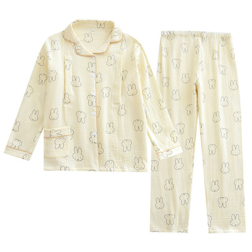 Soft washed crepe nursing pajamas set, cotton lapels with nursing opening, confinement clothes, four-season thin nursing clothes
