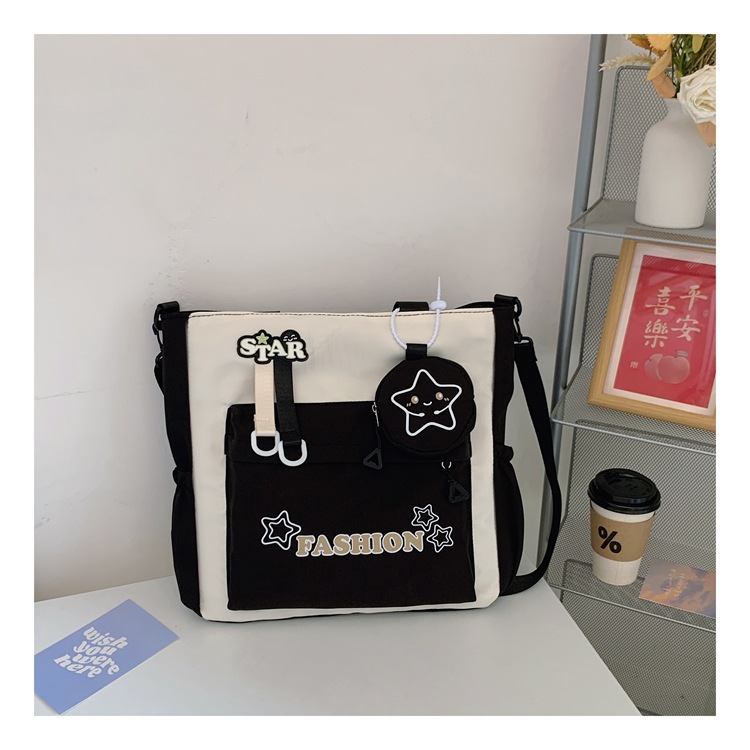 Student single-shoulder bag, Korean version color-blocked letter crossbody bag, hand-held tutorial bag for primary and secondary school students, hanging bag, student bag undefined