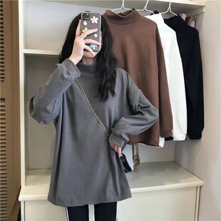 Maternity Wear, Autumn and Winter Half Turtleneck, Large Size T-Shirt, Versatile Belly-Covering Three-Color Outer Wear Bottoming Shirt That Does Not Show Pregnancy and Is Not Showing Pregnancy