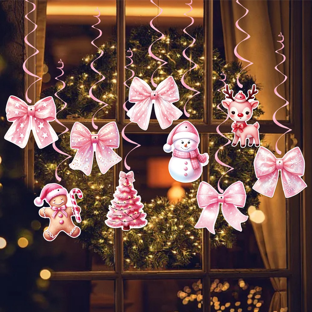 Nuevos productos transfronterizos de Navidad rosa colgante espiral arco pan de jengibre hombre decoración de la fiesta colgante de techo