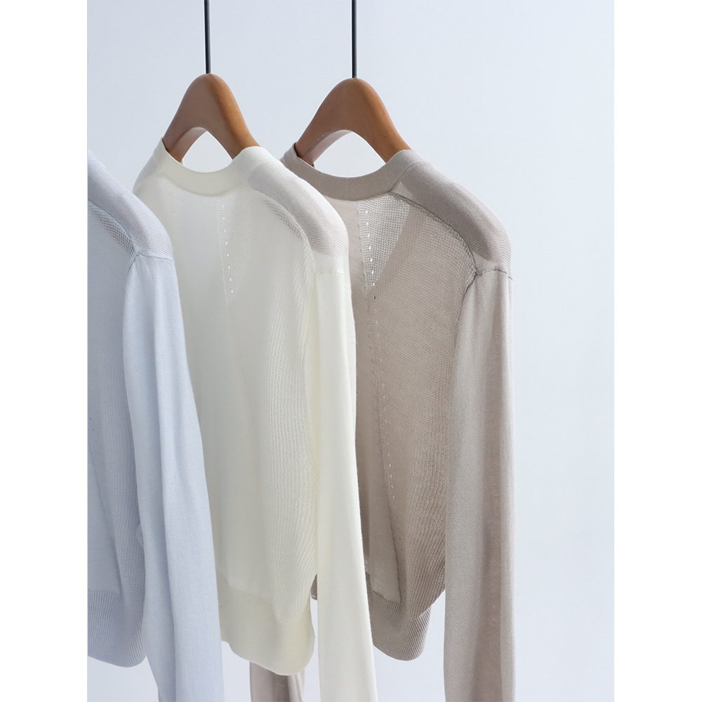 하이 엔드 16 핀 Lyocell 짧은 니트웨어 여름 얇은 카디건 선 스크린 탑 V-Neck 통근 단순 외부 착용