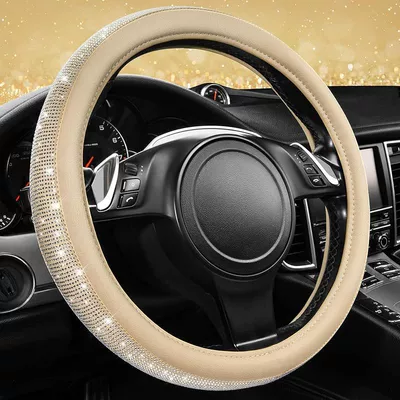 Rhinestone Car Steering Wheel Cover — Steering wheel cover - beige-38cm