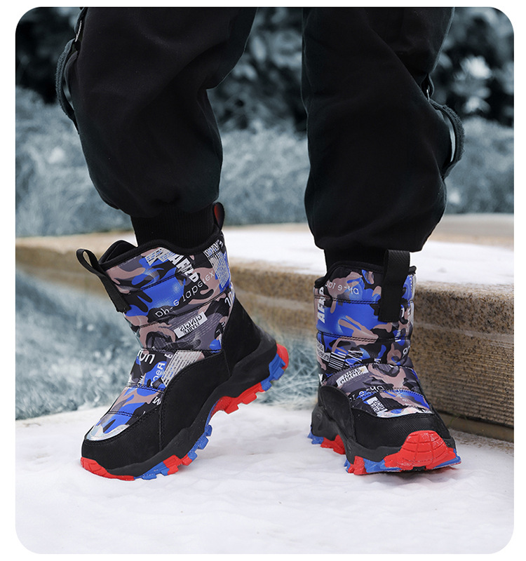 Bottes de neige Northeast pour enfants avec velours épais, chaussures en coton imperméables et antidérapantes pour garçons et filles de taille moyenne et grande_voghion.com