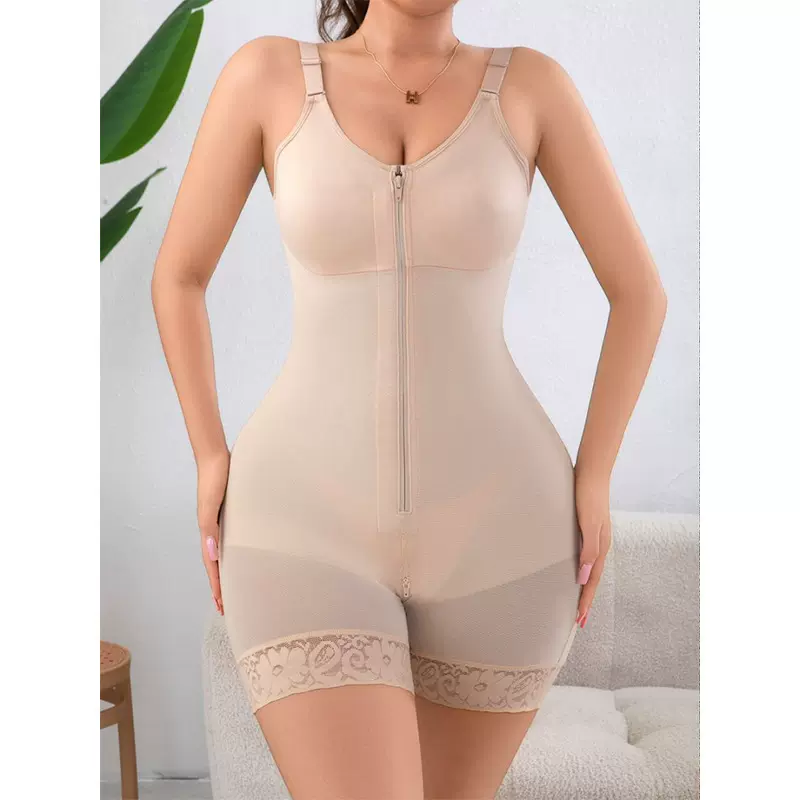 新款欧美跨境束身塑形连体衣修身束腰提臀裤裆拉链款塑身衣大码女