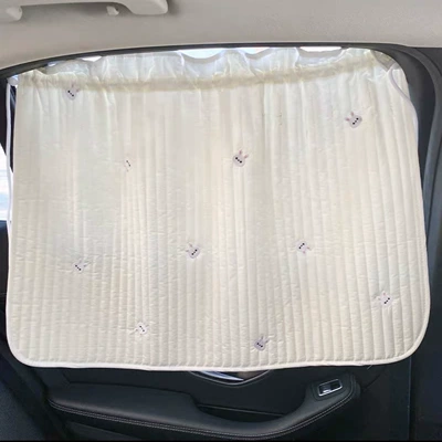 Car curtains, Car Baby Sun Protection and - quilted-hemmed-embroidered-curtain-bunny