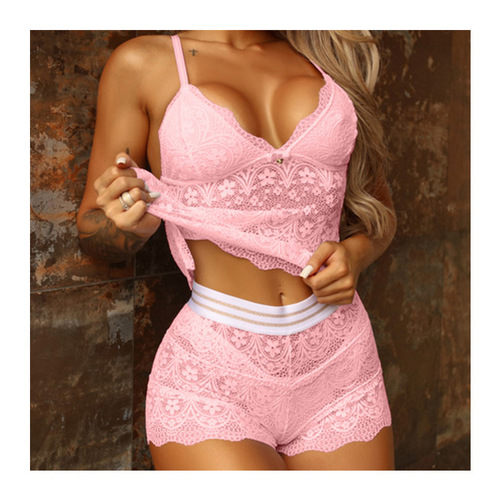 Manufacturer wholesale European and American Amazon women's sexy underwear set three-piece split lace temptation sexy underwear