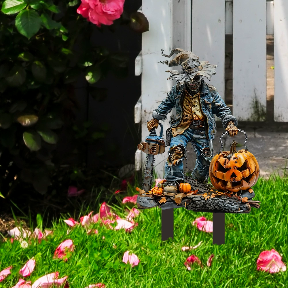 Аcrylic Halloween Chainsaw Pumpkin Decoration Ground Potted Plant Scene Decoration Props Decoration Card