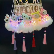 中秋节灯笼手提发光古风灯笼卡通毛绒公仔小灯笼带灯diy儿童玩具