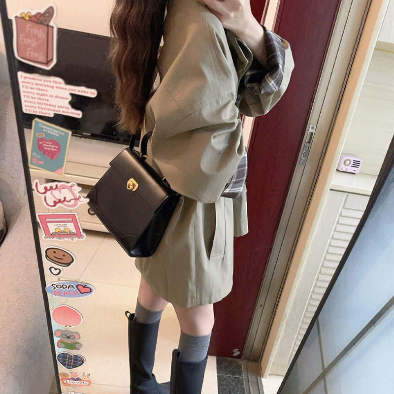 Khaki Short Trench Coat for Women 2025 New Trendy Popular Style Petite High-End Feel
