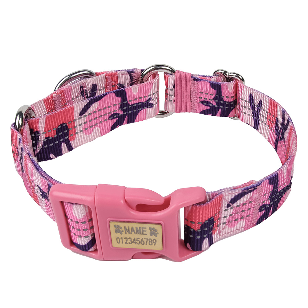 Transfronterizos collar de perro Amazon Martingale anillo de collar a prueba de explosiones inscripción noche reflectante anti-perdida collar de mascotas