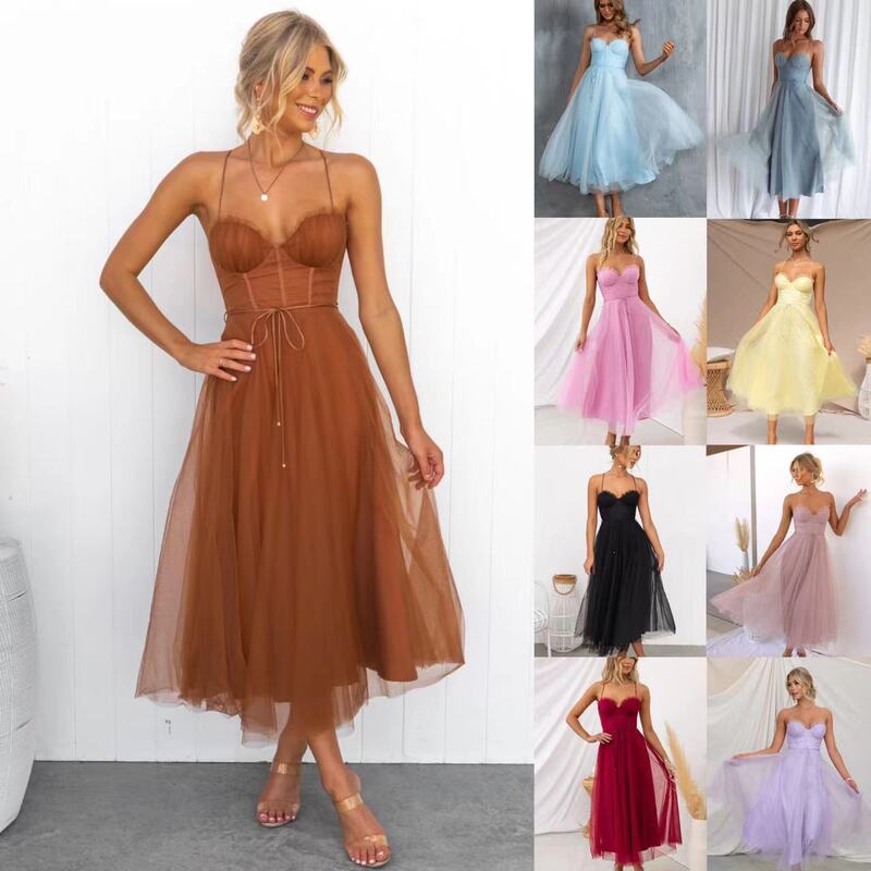 European and American Cross-Border 2022 New Independent Site Amazon Elegant Sexy Suspender Mesh Party Evening Dress Dress European and American Cross-Border 2022 New Independent Site Amazon Elegant Sexy Suspender Mesh Party Evening Dress Dress
