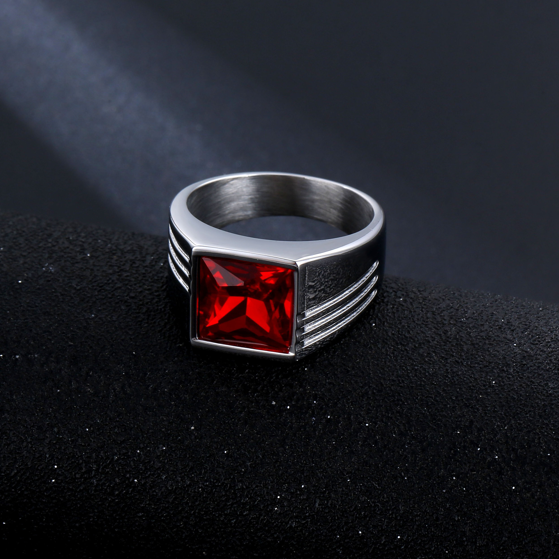 Square Pattern Men's Gender Hip-Hop Simple Style Square Titanium Steel Plating Inlay Gem 18K Gold Plated Men's Rings
