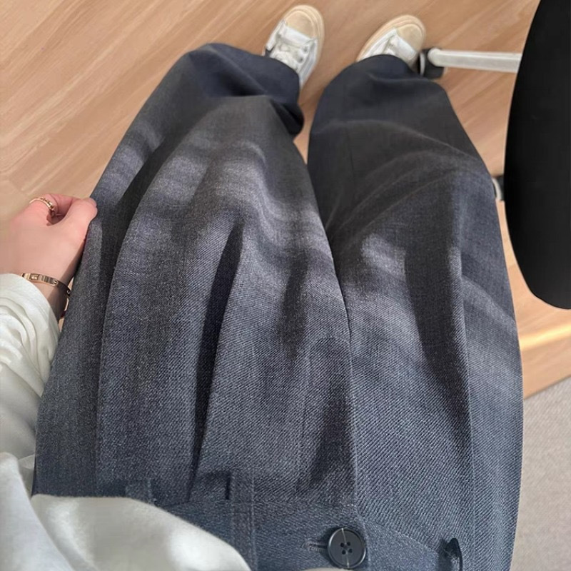 Highly Recommended! Gray Designer Women's Trousers Early Autumn New High-Waisted Casual Wide-Leg Pants
