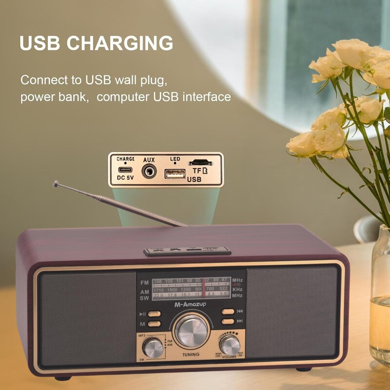 Cross-Border New Product Wooden Retro Bluetooth Speaker Home Dual Speaker Card Radio Subwoofer Desktop Audio