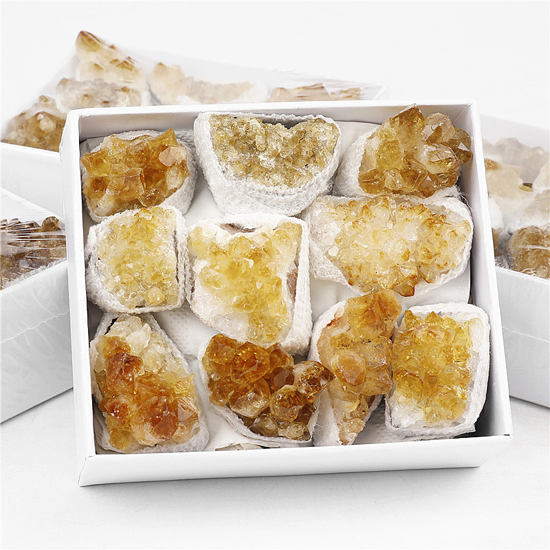 High-Quality Grade a Natural Citrine Crystal Cluster Raw Stone, Natural Color Bare Stone, Citrine Block Mineral Specimen, Small Gift Box Packaging, Manufacturer's Ready Stock