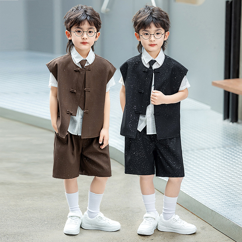 Boy's Suit Baby's Sky Star Fashion Vest suit Children's Short Sleeve Suit Flower Boy's Dress Host's Show Performance Dress