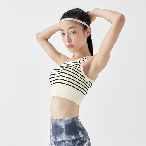 Lulu's same style yoga vest striped beauty back wear sports bra shock-proof high-intensity fitness tops wholesale