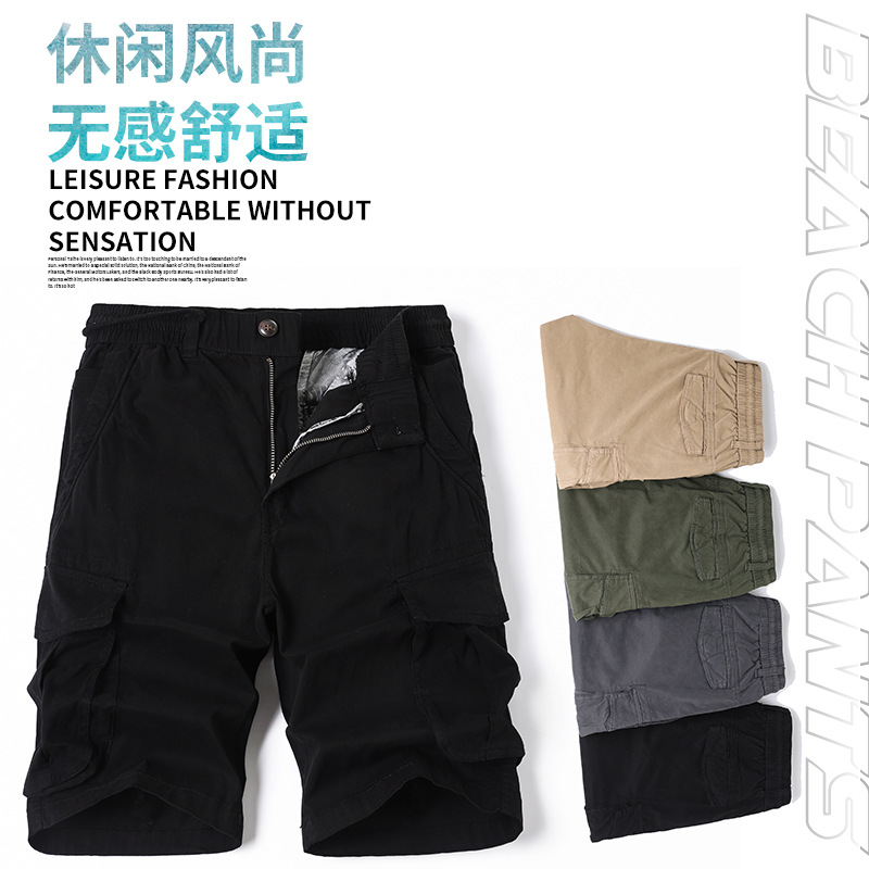 Summer Thin Men's Casual Five-Point Pants, Cotton Loose Large Size Straight Pants, Workwear Multi-Pocket Shorts
