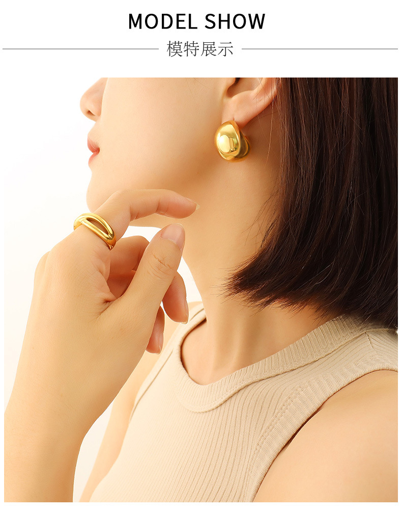 niche C-shaped metal geometry titanium steel earrings