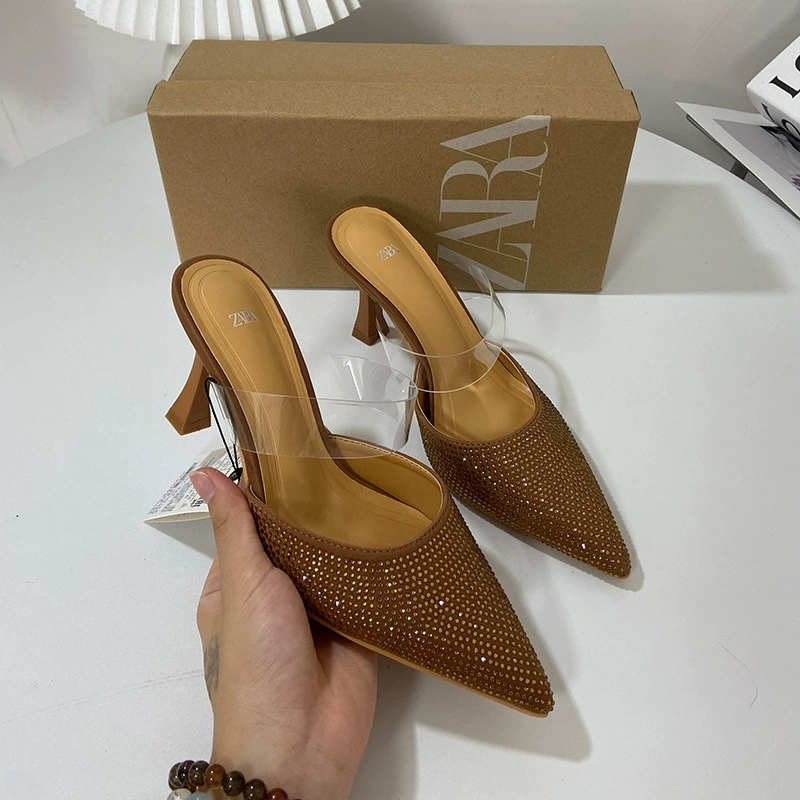 Сандалии (Zara) женские низкие, ПВХ с кристаллами, осенняя модель