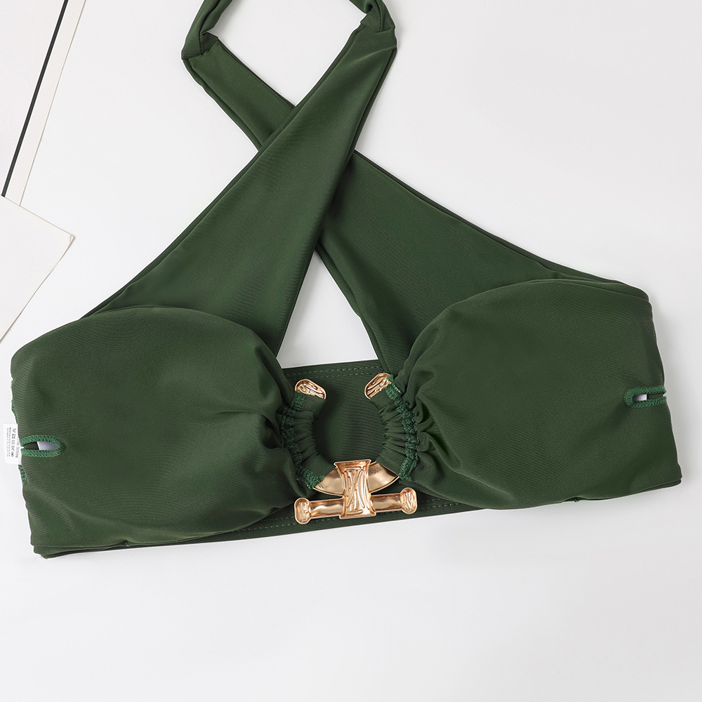 Women's Solid Colour Bikini Set Backless Sexy Metallic Accents_voghion.com