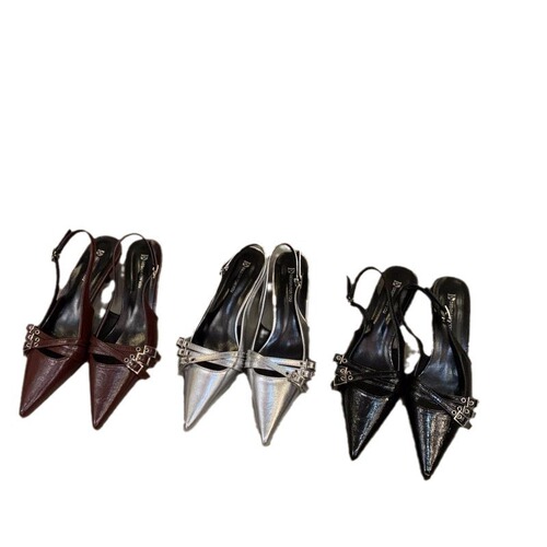 Niche high-heeled red closed-toe sandals, fairy-like spring/summer black French-style peep-toe pumps