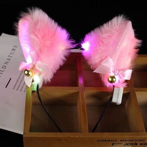 Internet celebrity luminous bell fox headband cute plush cat hairpin night market street stall toy luminous headgear factory 