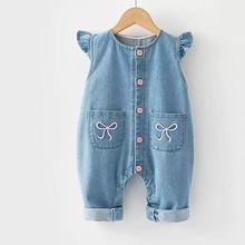 婴幼儿宝宝连体衣牛仔背带裤春秋款 女童开档长裤套装新款