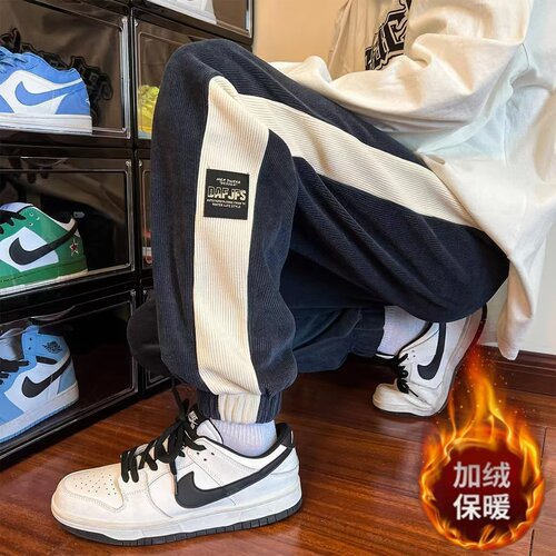 Heavyweight men's spring and autumn trend ankle-length pants, high school fashion brand, Instagram sports pants, youth lined long pants