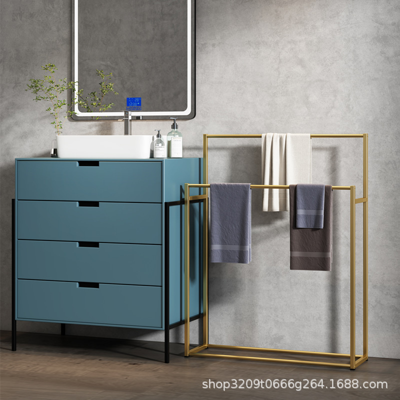 Punch-libre piso de baño estante de la toalla de almacenamiento baño Baño toalla trapo rack metal percha