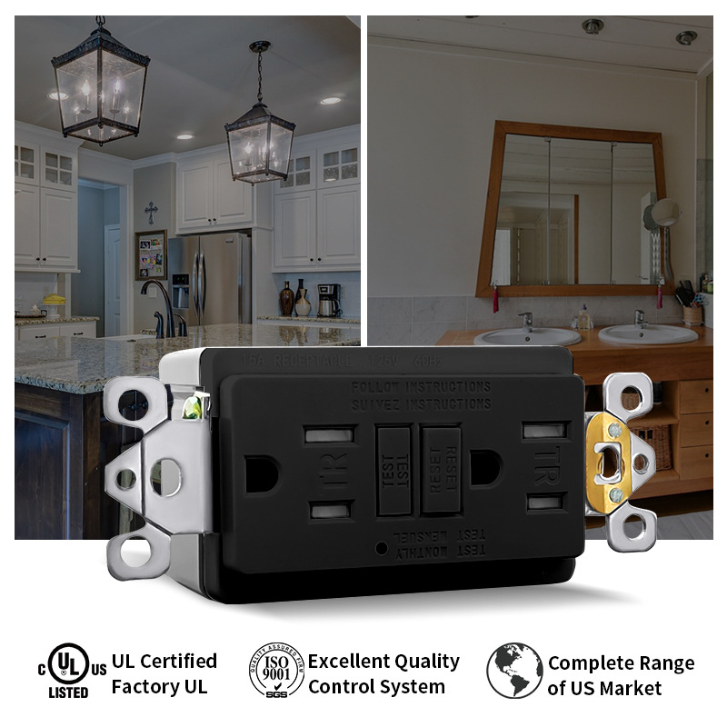 民用美标GFCI可定制LOGO安全UL认证自动检测漏电保护插座