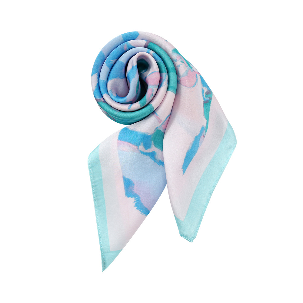 La nueva bufanda de seda de imitación simple y elegante 70 muestra un temperamento blanco, bufanda pequeña, bufanda de seda simple de todo fósforo, bufanda cuadrada, chal de protección solar para mujer