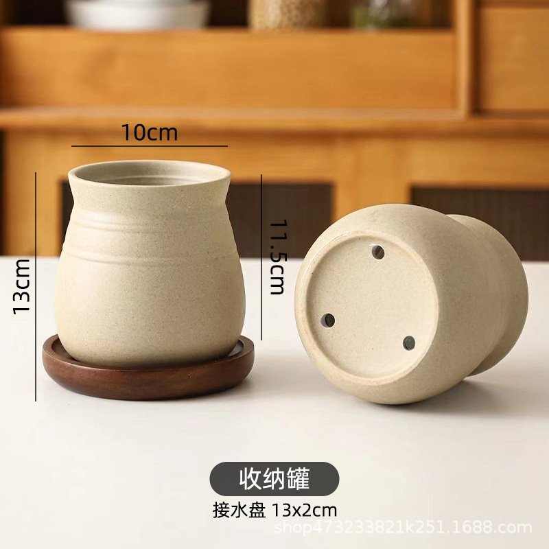 점토젓가락통 보관용기(구멍 있음) + 원목 베이스