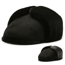 加厚保暖中老年帽子男士保暖帽护耳冬季仿貂绒保暖单色时尚贝雷帽