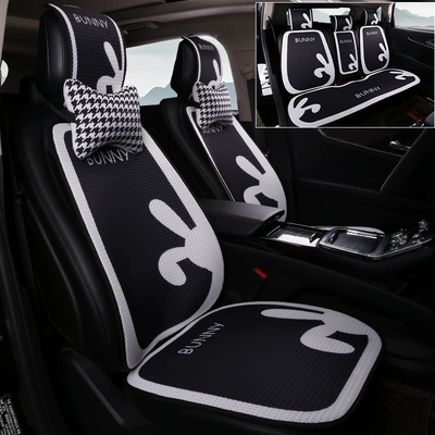 Seat cushion, seat cover | Cushion, Universal for All Seasons, Linen - houndstooth-black-rabbit-five-seater-complete-car-set-2-neck-pillows-honeycomb