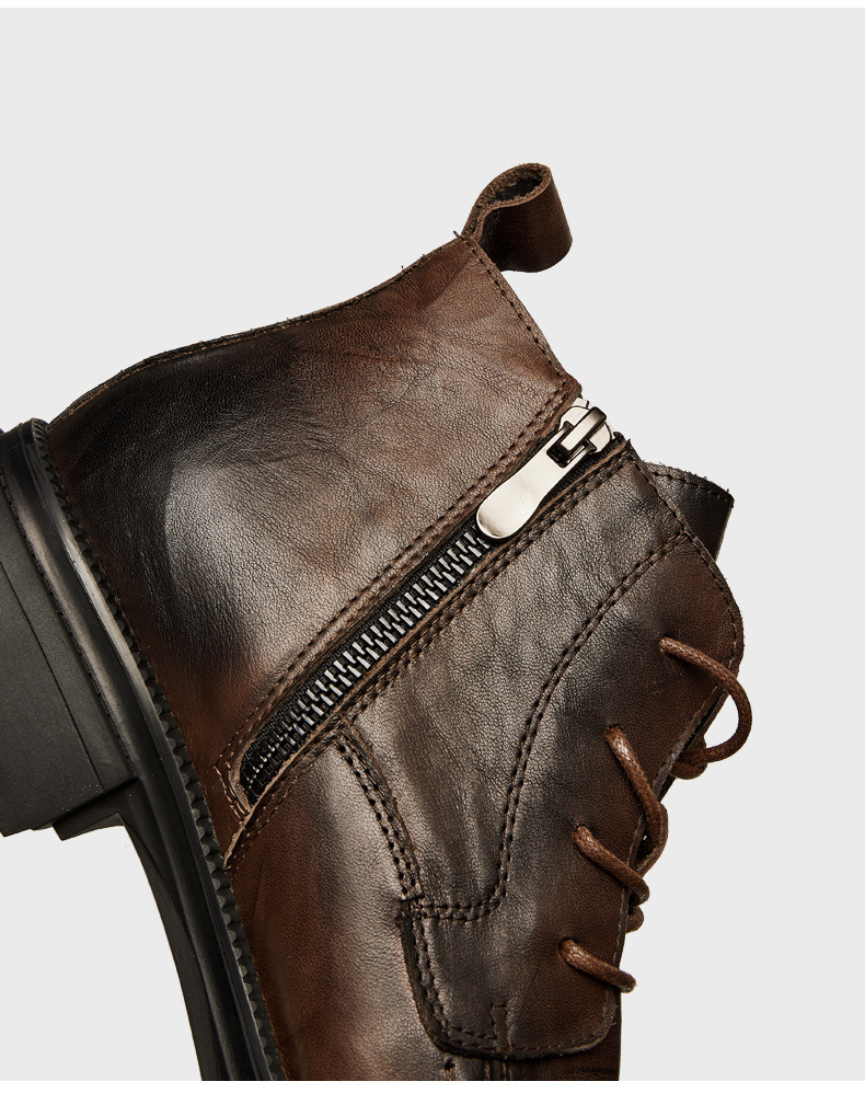 High-top zipper boots Platform soled round ankle boots for old men's boots_voghion.com