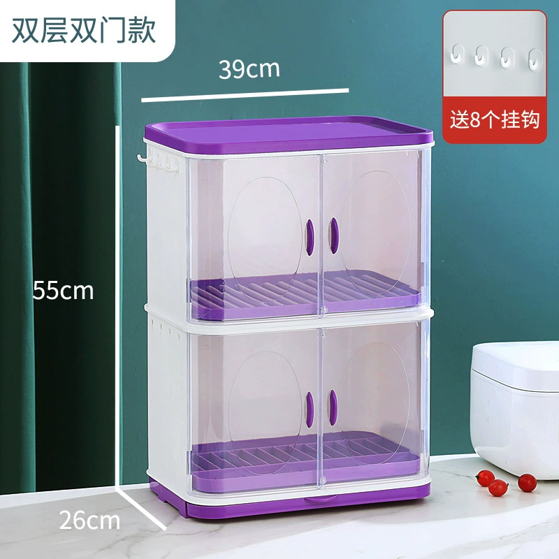 Kitchen bowl shelf and tableware storage box with draining shelves - plastic cupboard for dishes