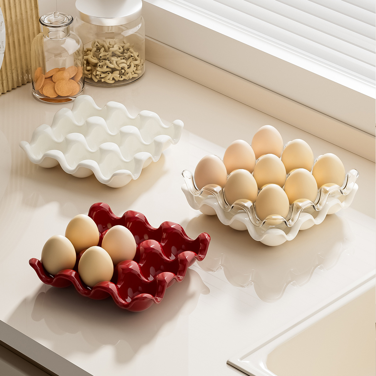 Household egg tray, kitchen 9-compartment egg holder, refrigerator countertop display rack, divided storage box, wholesale