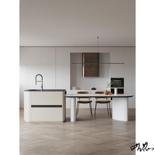 Kitchen Mobile Island Table Household Dining Table Semi-circular Arc Island Table Dining Table Integrated Small Apartment Sideboard with Sink